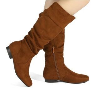 BRAND NEW HE WOMEN' WIDE CALF FAUX FUR SLOUCHY LOW HEEL SIDE ZIP KNEE HIGH BOOTS